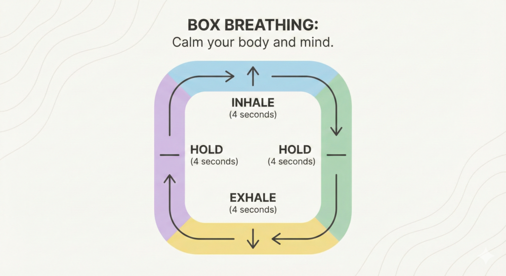 Box breathing technique diagram for anxiety relief